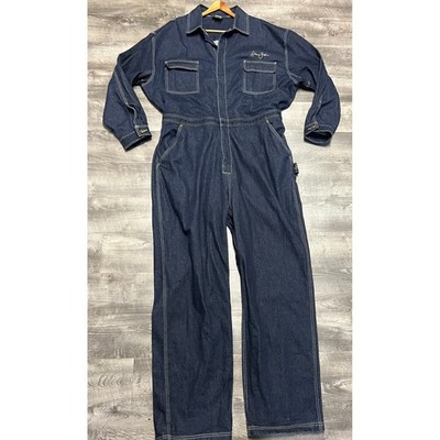 VTG Sean John Mens XXL Denim Flight Suit Jumpsuit Blue Baggy Workwear Coveralls