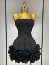Women Evening Strapless Bodycon Flowers Mini Dress Sexy Party Prom Dresses