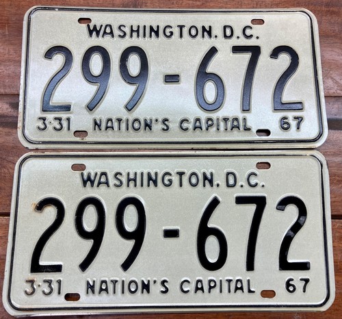 RARE PAIR N.O.S. 1967 WASHINGTON DISTRICT OF COLUMBIA DC LICENSE PLATE ...