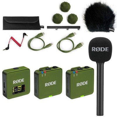 Rode Wireless GO Gen 3 Moss Khaki mit Interview GO und WSBK Fell-Windschutz