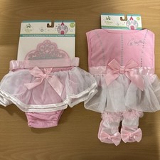 Disney 4 Pc Cinderella Princess Costume Bib Socks Diaper Cover Headband 0-12M