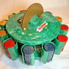 Vintage Bakelite Revolving Poker Chip Caddy with Chips, 4 3/4" x 2 1/2" — listing 2