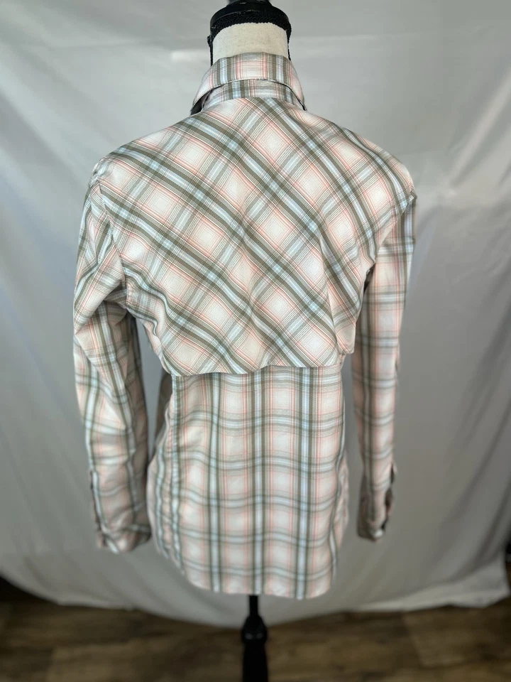 Camisa de pesca World Wide Sportsman talla pequeña gris a cuadros con botones ventilados para mujer Foto 2 de 4