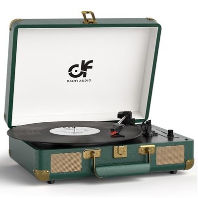 Record Player Bluetooth Vintage 3-Speed Suitcase Turntable with Built-in 