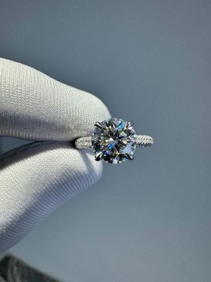 2.5 CT Round Cut Hidden Halo Moissanite Engagement Ring 14K White Gold Plated