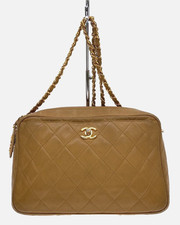 CHANEL Vintage Matelasse Leather Chain Shoulder Bag Camel Authentic Rare
