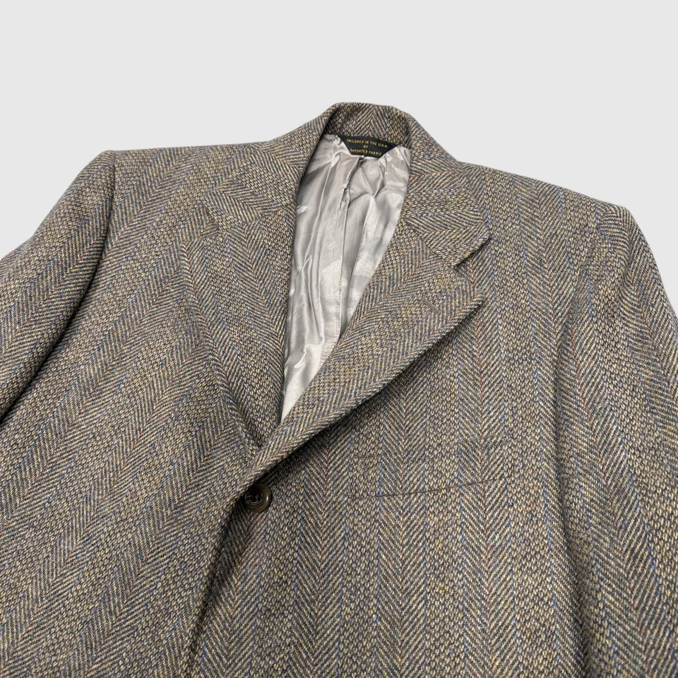 J Press Donegal Mist Size 42 R Brown Striped Herringbone Handwoven Tweed Blazer - Image 2 of 4