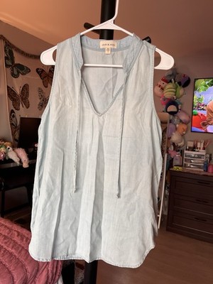 Anthropologie Cloth & Stone Chambray Sleeveless V-Neck Tank Top Coastal Boho