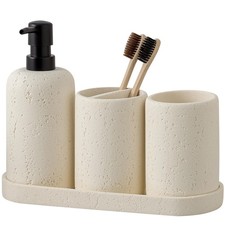Bathroom Accessories Set, 4 Piece Travertine Stone Look Collection, Modern Ba...