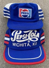 Vintage lot 2 Mesh Snapback Trucker Hat Caps Patch K Brand Pepsi 3 three stripe