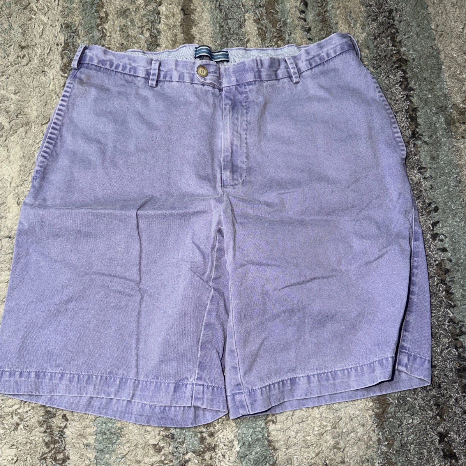 Peter Millar Mens 34 Khaki Purple Pima Cotton Flat Front Shorts