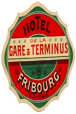 Hotel de la Gare Terminus Fribourg    Vintage Poster - 1920s Retro Design