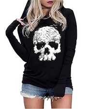 Women's Halloween Sweatshirts Skull Hoodies Graphic T Shirts Long Sleeve Pull...