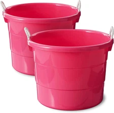 2-Pack Utility Tub, Large Plastic Storage Bucket with Rope Handles, 18 Gallon, P