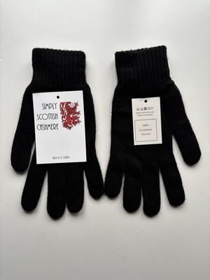 100 % reines Kaschmir gestrickte klassische schwarze Handschuhe geripptes Bündchen GRÖSSER UNISEX