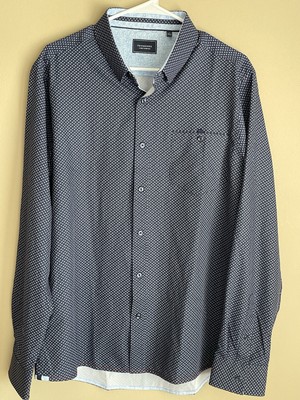 7 Diamonds Shirt Men's Medium 4 Way Stretch Woven Performance Blue Liberty Flex