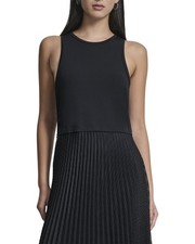 Dkny Mix Media Pleated Windowpane Dress Women's