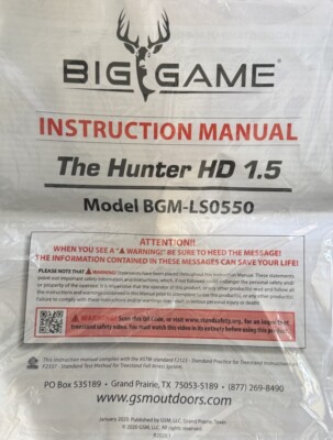 Tree Stand Hunter Safety Harness System BIG GAME THE HUNTER HD 1.5