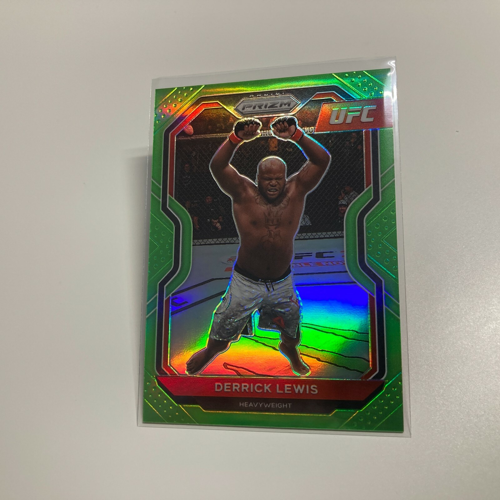 Derrick Lewis 2021 Panini Prizm UFC Neon Green Refractor Card 57/75 #100