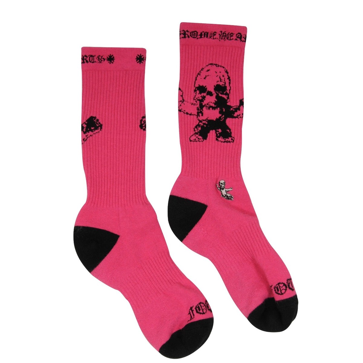 Chrome Hearts Mens Matty Boy Pink Black Chomper Logo Socks Chrome Hearts Mens Matty Boy Pink Black Chomper Logo Socks