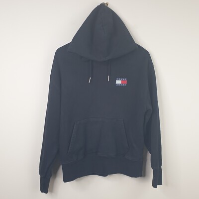 Tommy Hilfiger Jeans Hoodie Herren Medium Schwarz Pullover Kängurutasche Streetwear