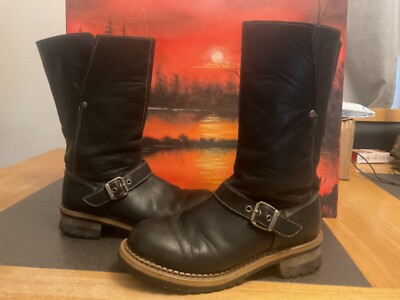 Cat Caterpillar Damen schwarz Leder halbhohe Schnalle Biker-Stiefel Uk6weit