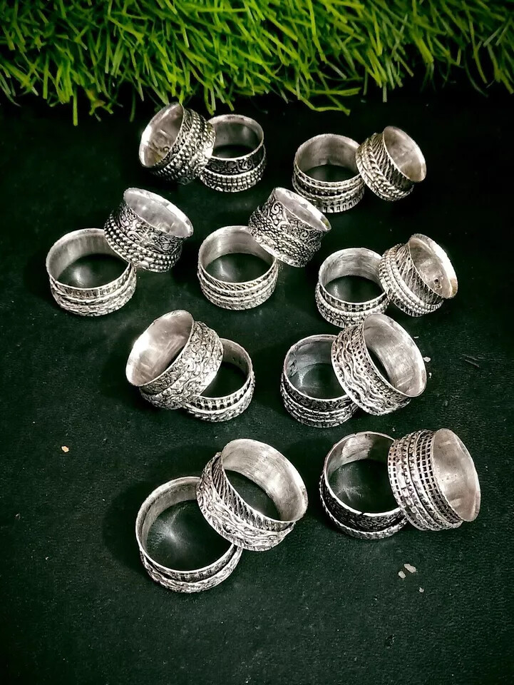 Anello Meditazione Spinner Lotto Ingrosso Argento Sterling 925 Placcato Gioielli Etnici foto 3