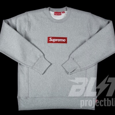 FW15 SUPREME BOX LOGO CREWNECK SWEATSHIRT HEATHER GREY SIZE FW15 SUPREME BOX LOGO CREWNECK SWEATSHIRT HEATHER GREY SIZE