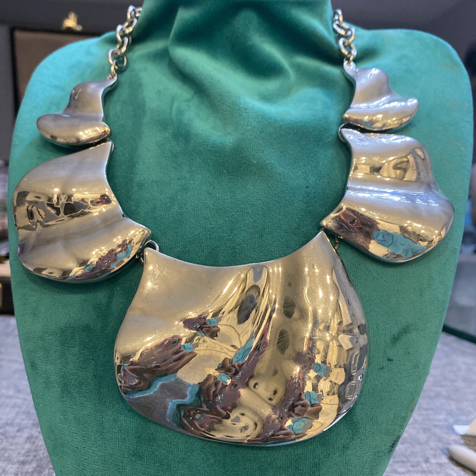 CHICO’S Shiny Silvertone Statement Adjustable Nec… - image 1