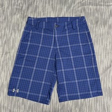 Under Armour NWOT Youth Blue Plaid Adjustable Waist Golf Short Size YLG