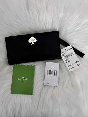 Kate Spade Leroy Street Stacy Black Pebble Leather Wallet Tags