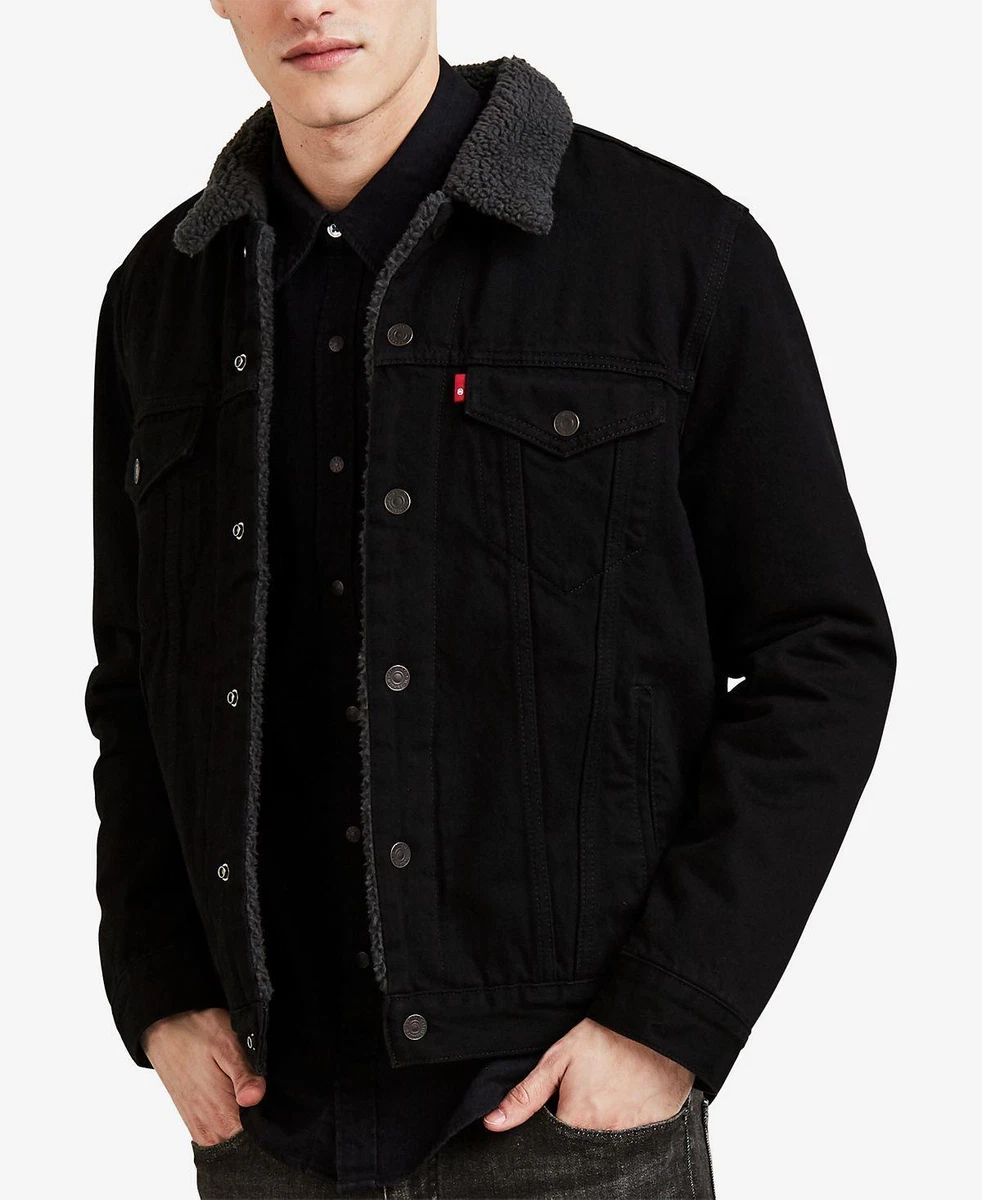 Levi s Men s Regular Fit Sherpa Denim Trucker Jacket Black Small
