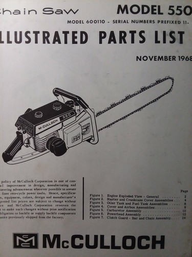 McCulloch 550 Chain Saw Parts Manual 