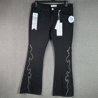 Gogo Jeans Womens Size 13/31 Black Bootcut Rhinestone-Embellished Denim Jeans