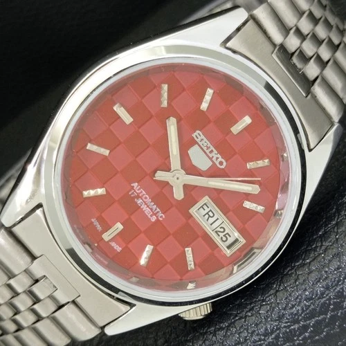 JAPAN VINTAGE SEIKO 5 AUTOMATIC REFURBISHED MENS RED COLOR DIAL WATCH a440440-1