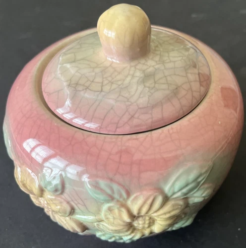 VINTAGE HULL POTTERY GREASE JAR w/lid PINK - USA 53