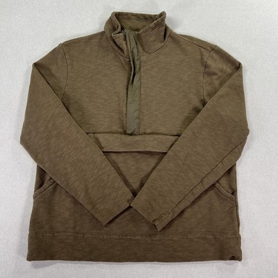 Bean Signature Sweatshirt Mens M Brown 1/4 Zip Mock Neck Slim Fit Front Pocket