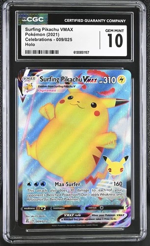 Pokémon GRADED Surfing Pikachu VMAX 009/025 Celebrations 10 CGC ENGLISH