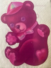 Vintage 1980s Lisa Frank Teddy Bear Sticker Hearts and Rainbow Hat