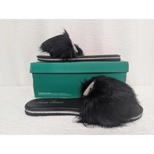 Lauren Lorraine Black Faux Fur Slide Sandals Slippers Mules Shoes Box Lg/ S1120