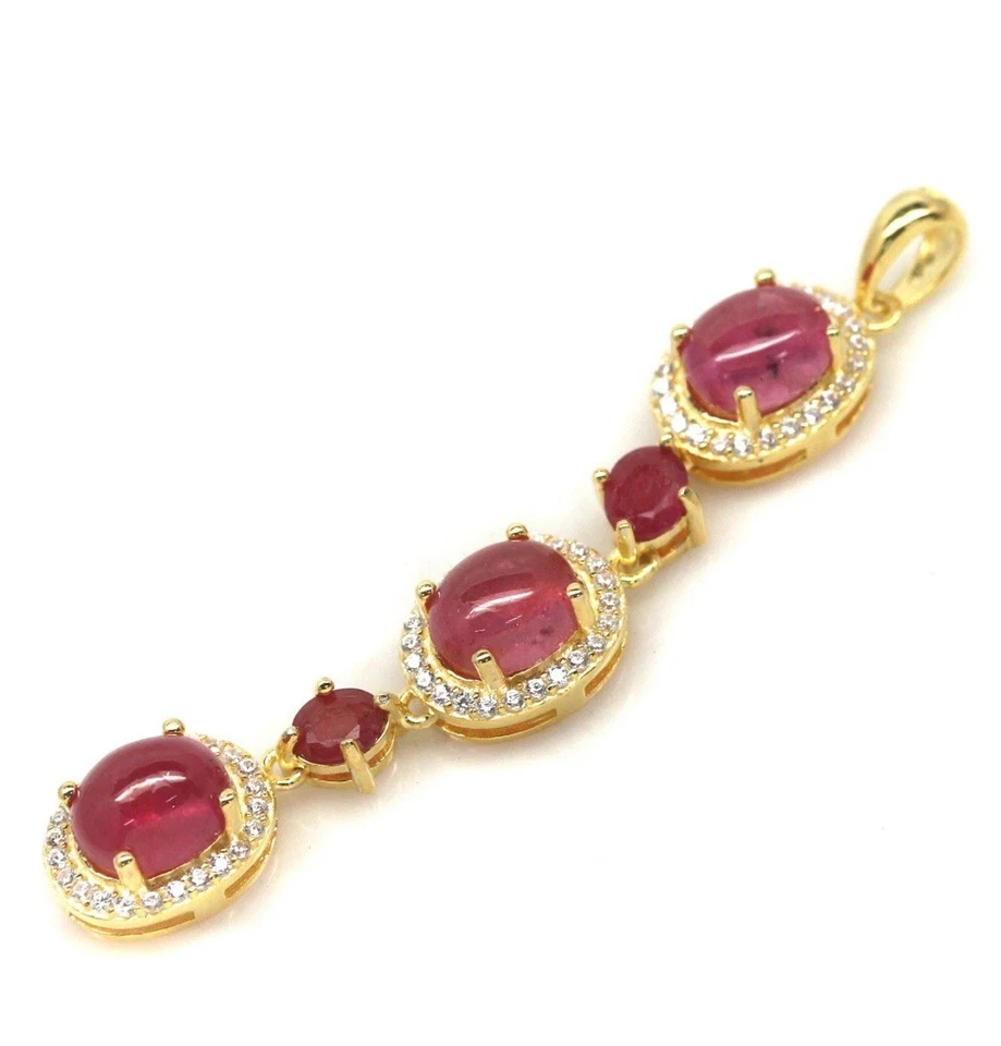 手工制作粉色红宝石 6x7 毫米,锆石铺吊坠银色 925 18k 镀金 — 第 2/4 张图片