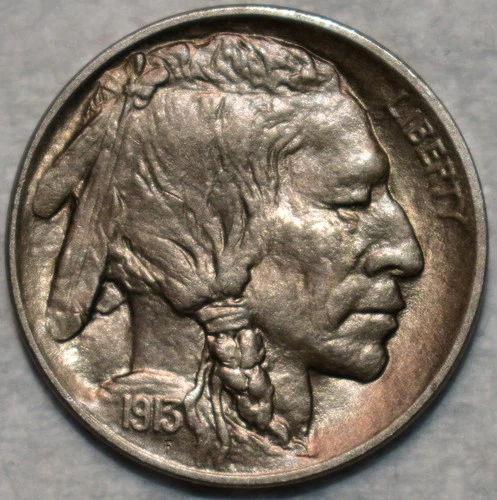 Uncirculated 1913-P Type 1 Buffalo Nickel, Razor-Sharp & Highly Lustrous.