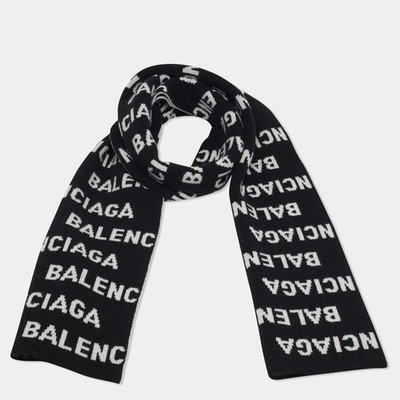 Balenciaga BlackWhite Logo Intarsia Wool Blend Scarf | eBay