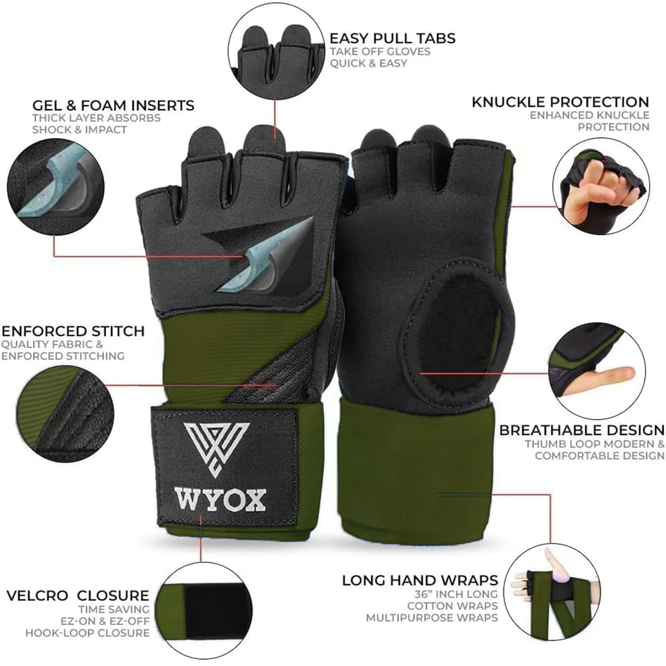WYOX Gel Boxing Hand Wraps Inner Gloves for Men & Women 80cm Quick Wrist - Image 2 of 4