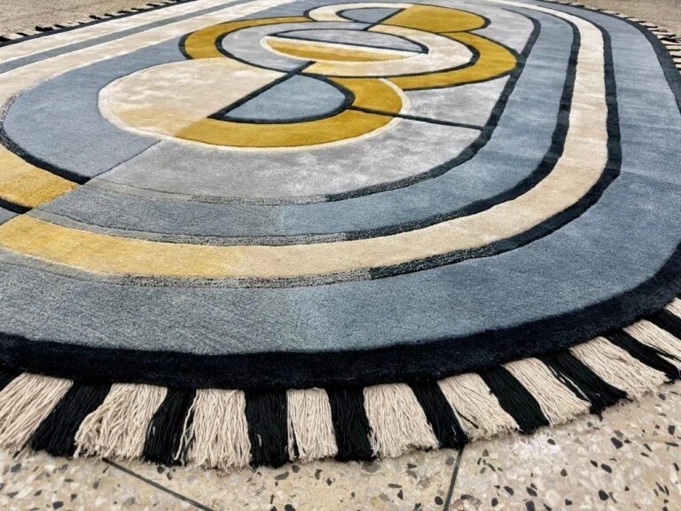 Oval Geometric Wool Rug 5x7 ft - Modern Hand Tufted Designer Custom Carpet - Image 3 of 4