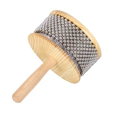 Wooden Cabasa Percussion 5.3" Music Hand Shaker with Metal Beads (Wood Color)