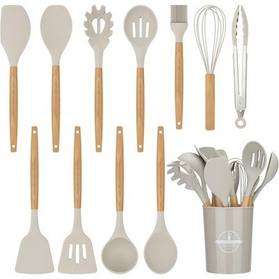 FIOUSY Küchenutensilien-Set, 12-teiliges Silikon-Kochutensilien-Set mit Khaki 