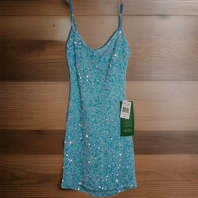 #ad #ad B. Darlin Velvet Sequin Mini Slip Dress 2 Coquette Barbie Rave Aqua Iridescent $29.99