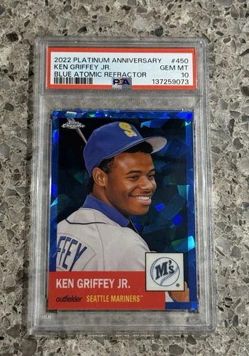 Ken Griffey Jr 2022 Topps Chrome Blue Atomic Refractor #’d/100 PSA 10 GEM MINT
