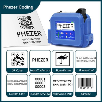 Phezer PC13plus 12.7mm 220V Printer Portable Printer QR Bar Batch Code Date 